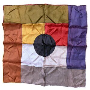 Vintage Multicolor Patchwork Style Silk Scarf With Bold Geometric Design